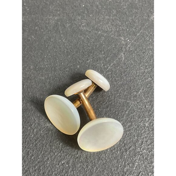 Antique Mother Of Pearl & Brass Cufflink Set - Picture 2 of 4
